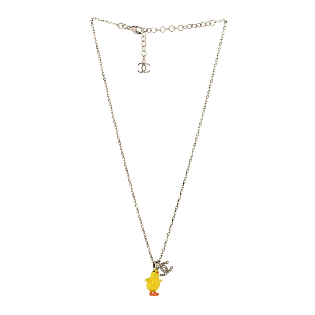 Metal Resin Strass Crystal CC Baby Chick Pendant Necklace Silver Yellow Orange