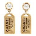 Pearl CC Tags Drop Earrings Gold