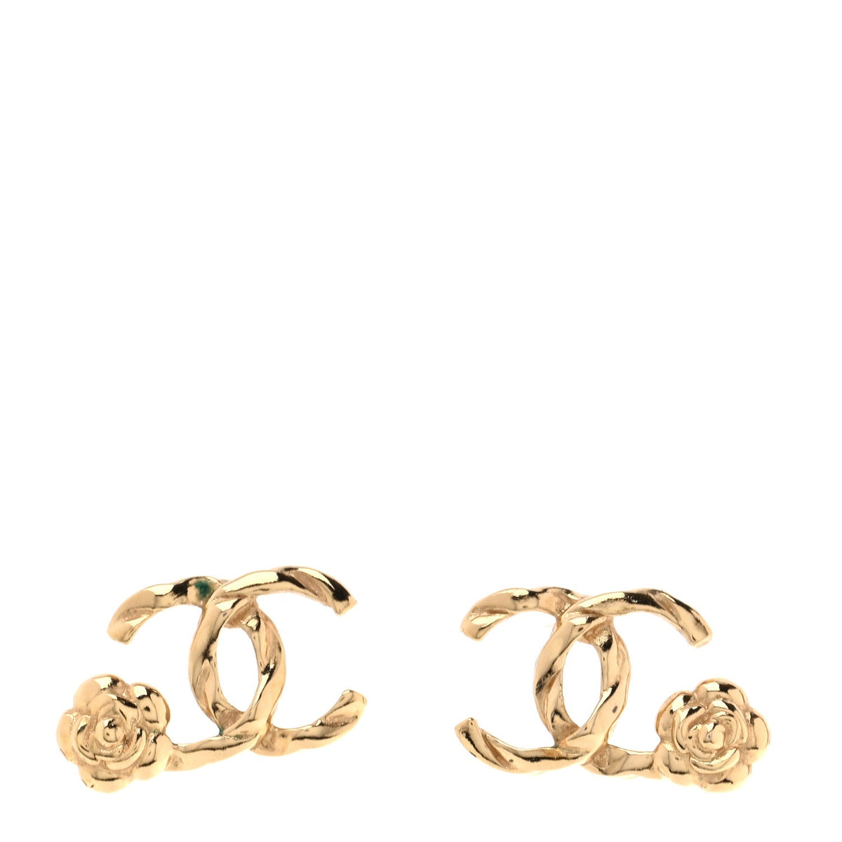 Metal Camellia CC Earrings Gold