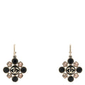 Crystal CC Flower Drop Earrings Silver Black Pink
