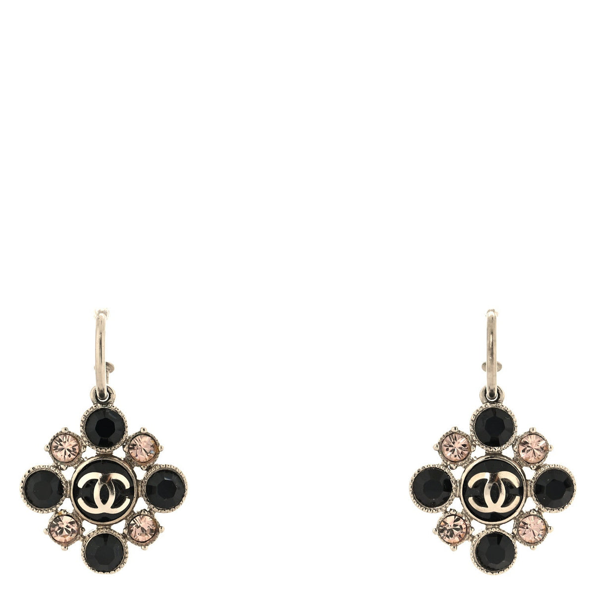 Crystal CC Flower Drop Earrings Silver Black Pink