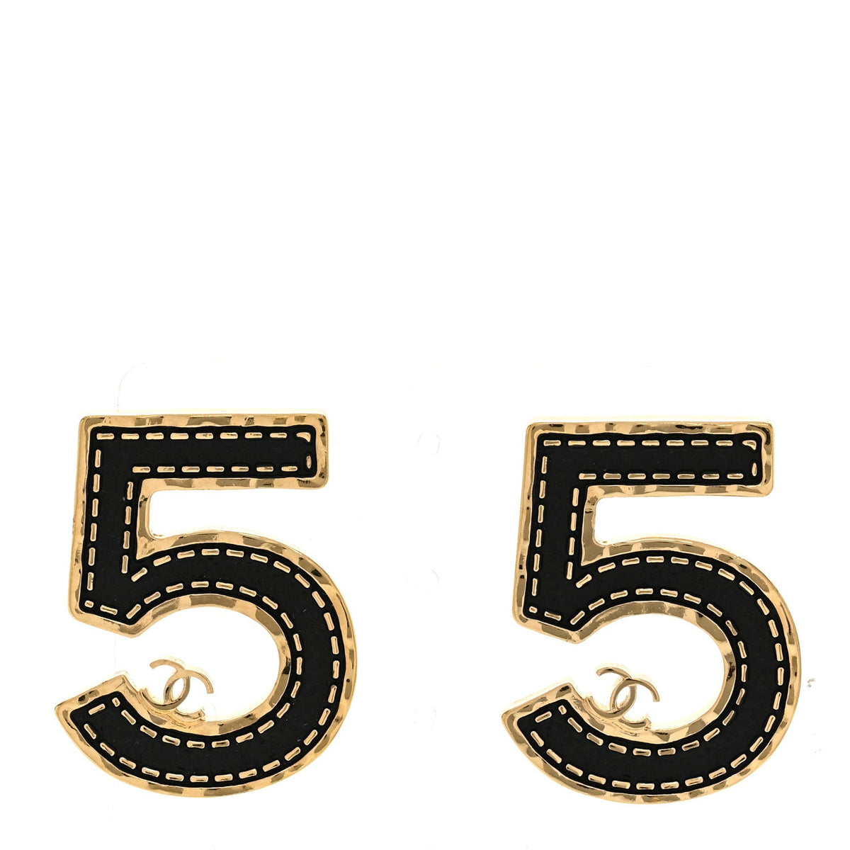 Metal CC No 5 Earrings Gold Black