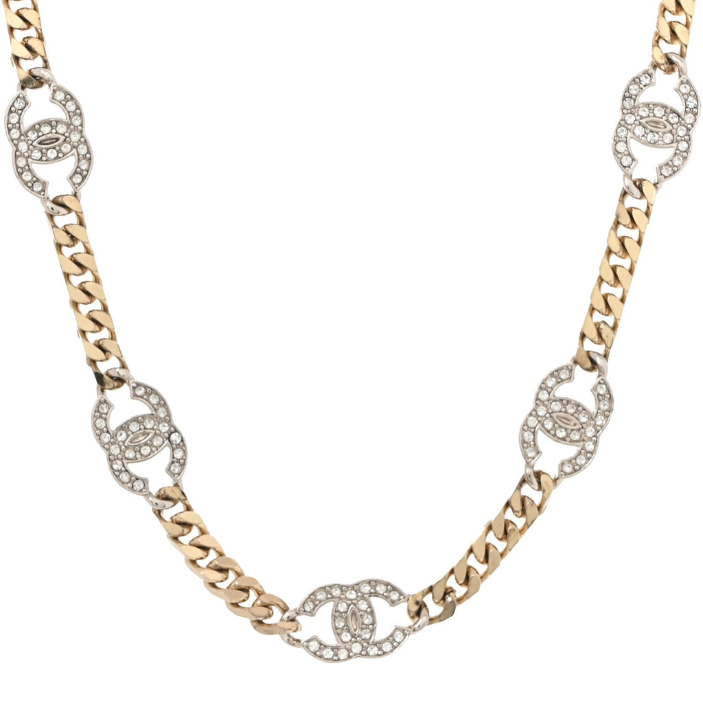 Crystal Chain CC Link Choker Gold Silver