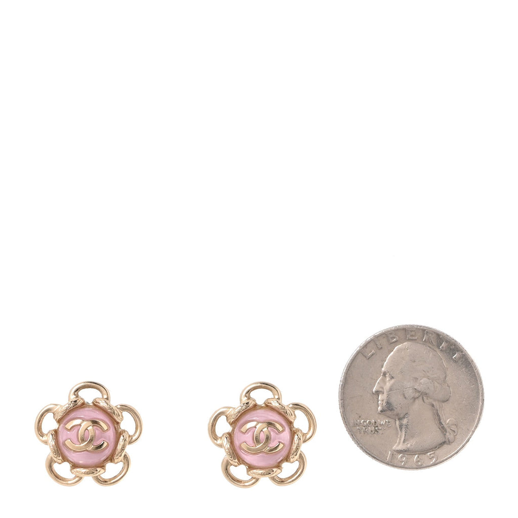 Resin CC Flower Earrings Gold Pink