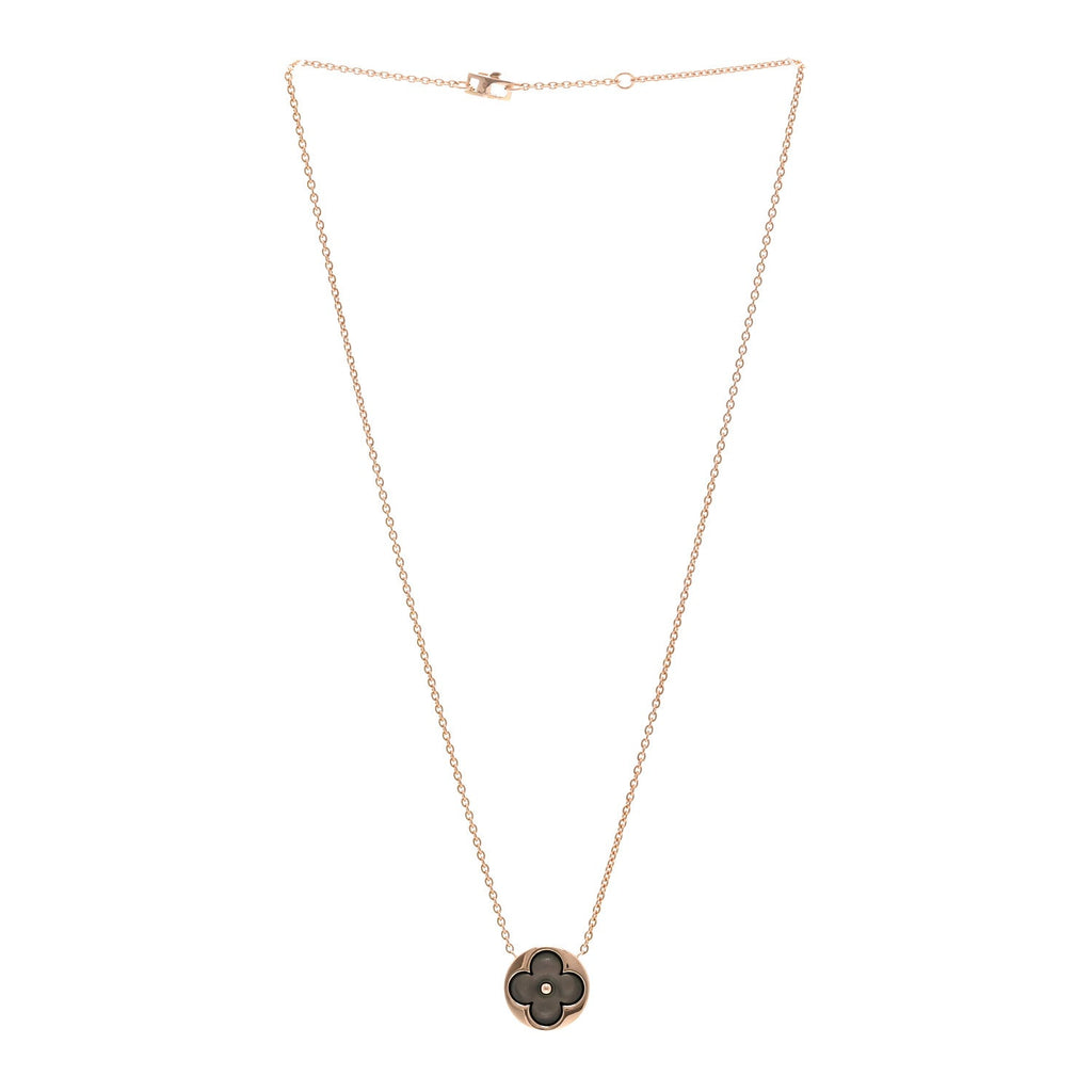 18K Pink Gold Grey Mother Of Pearl Blossom Sun Pendant Necklace