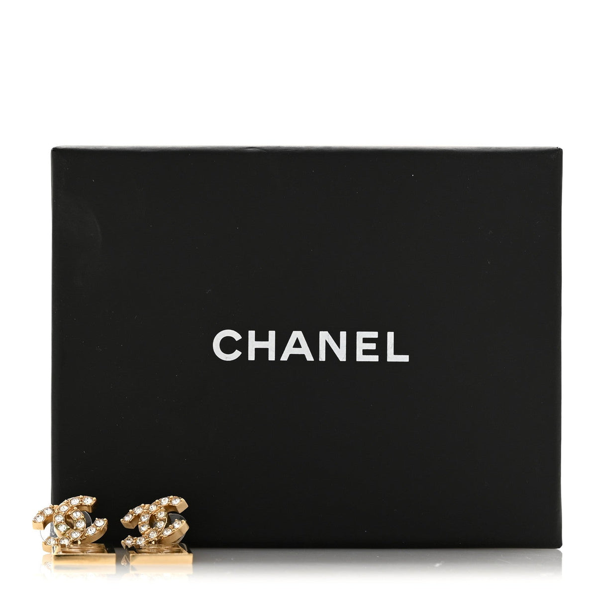 Metal Crystal CC Boy Drop Earrings Gold