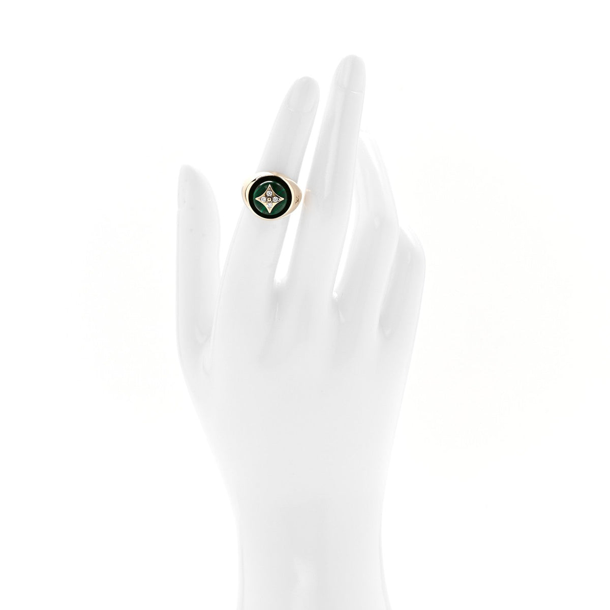 18K Yellow Gold Diamond Malachite Blossom Signet Ring 49 5