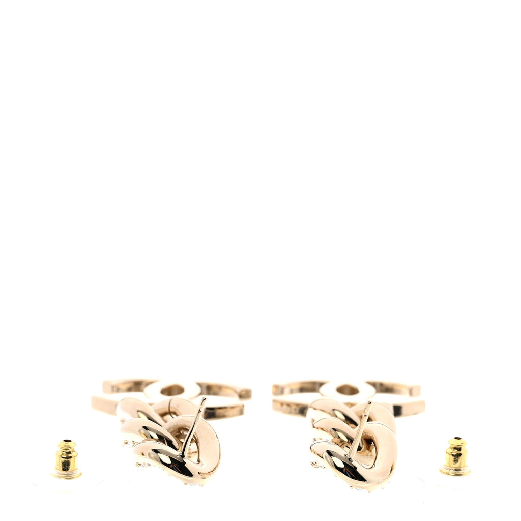 Metal Crystal CC Chain Drop Earrings Light Gold
