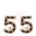 Crystal Lambskin Chain CC No 5 Earrings Gold Black