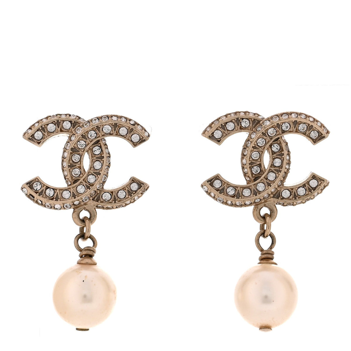 Crystal Timeless CC Pearl Drop Earrings Light Gold