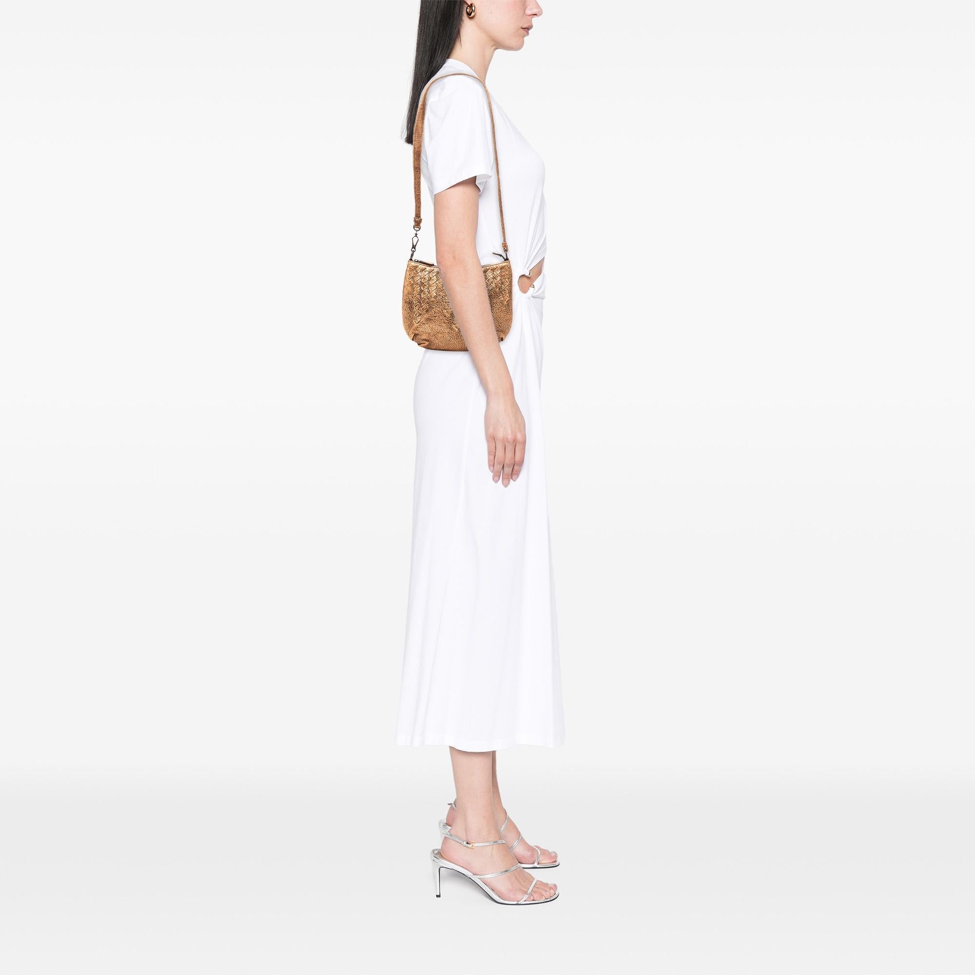 Bottega Veneta Intrecciato Trimmed Metallic Leather Crossbody