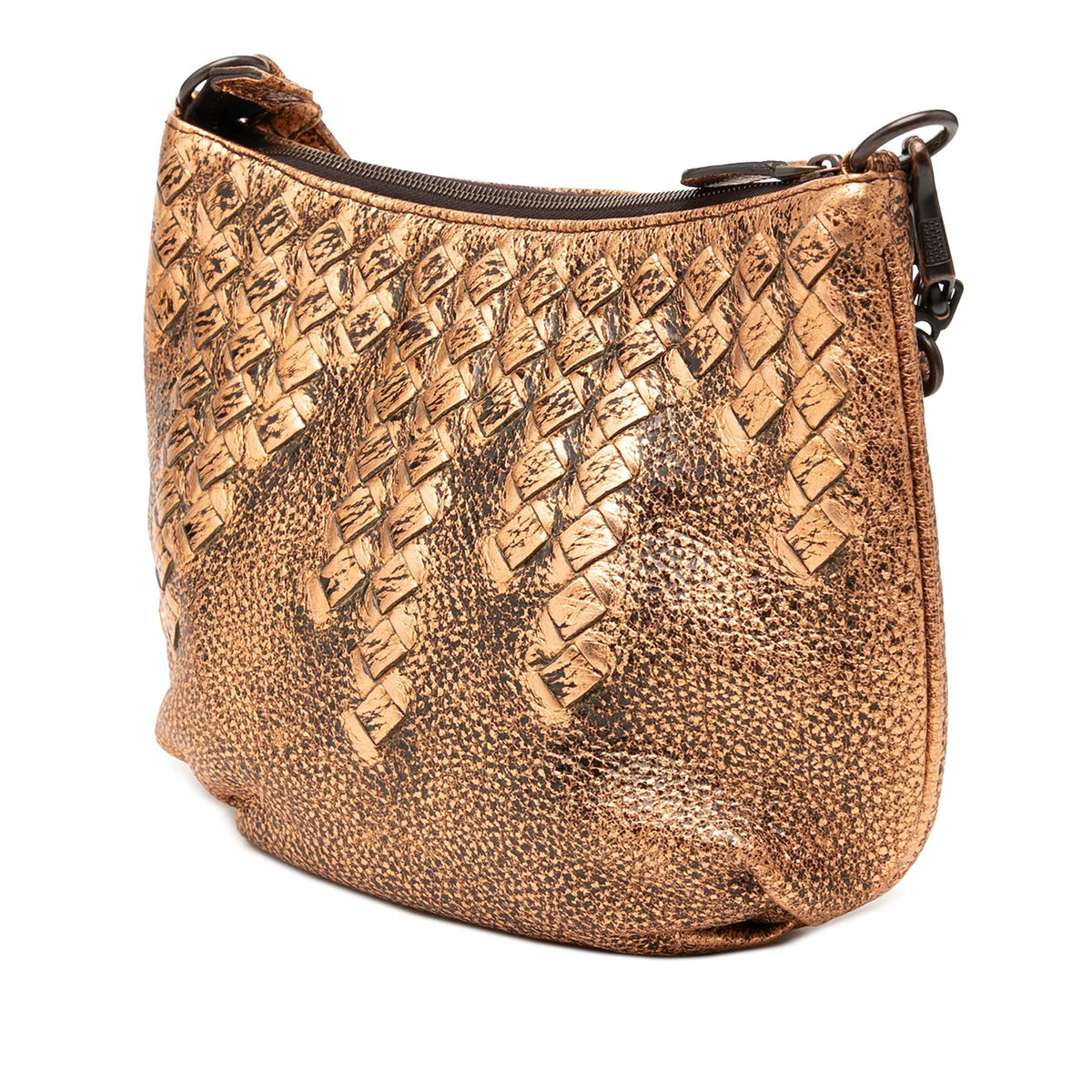 Bottega Veneta Intrecciato Trimmed Metallic Leather Crossbody