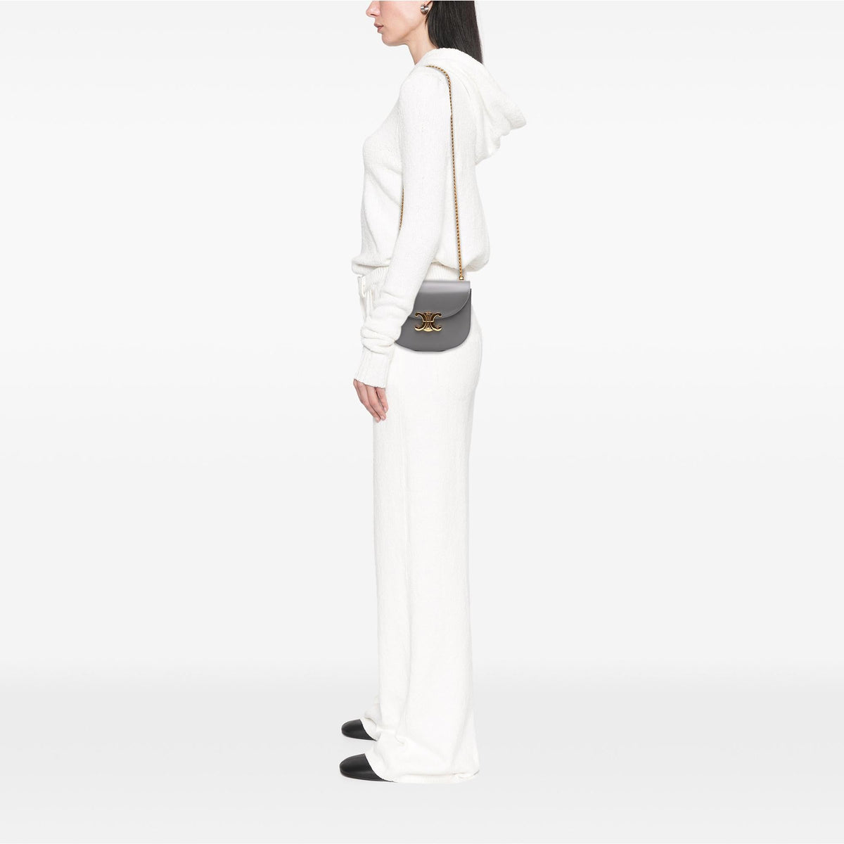 Celine Teen Shiny Calfskin Triomphe Besace Clea Chain Crossbody