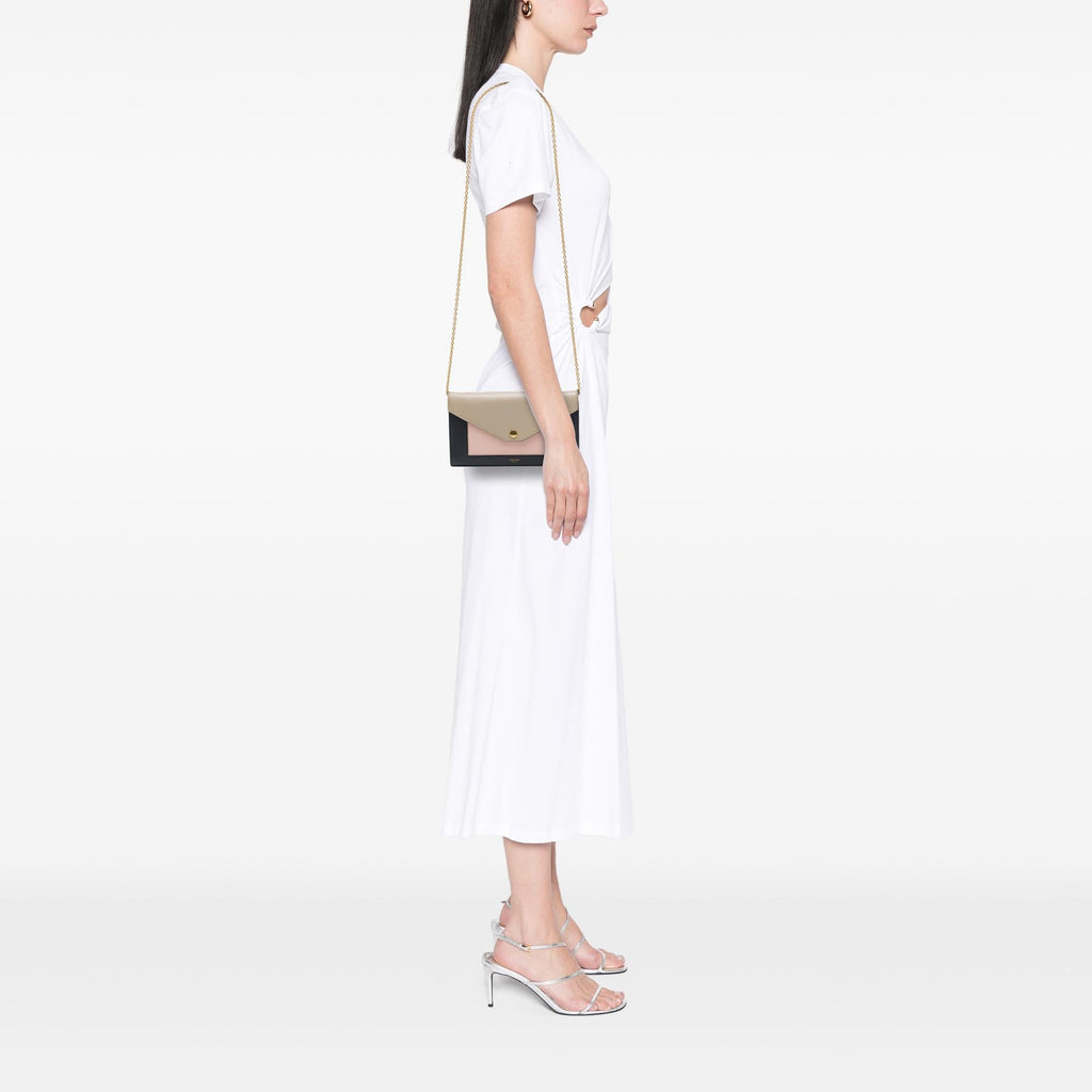 Celine Tricolor Leather Pocket Envelope Wallet On Chain