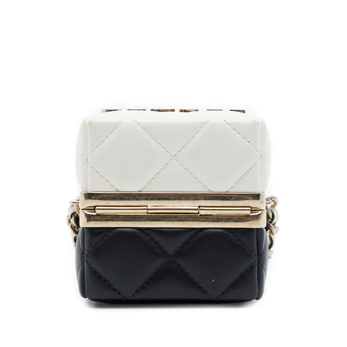 Chanel Bicolor Quilted Lambskin Cube Clutch with Chain