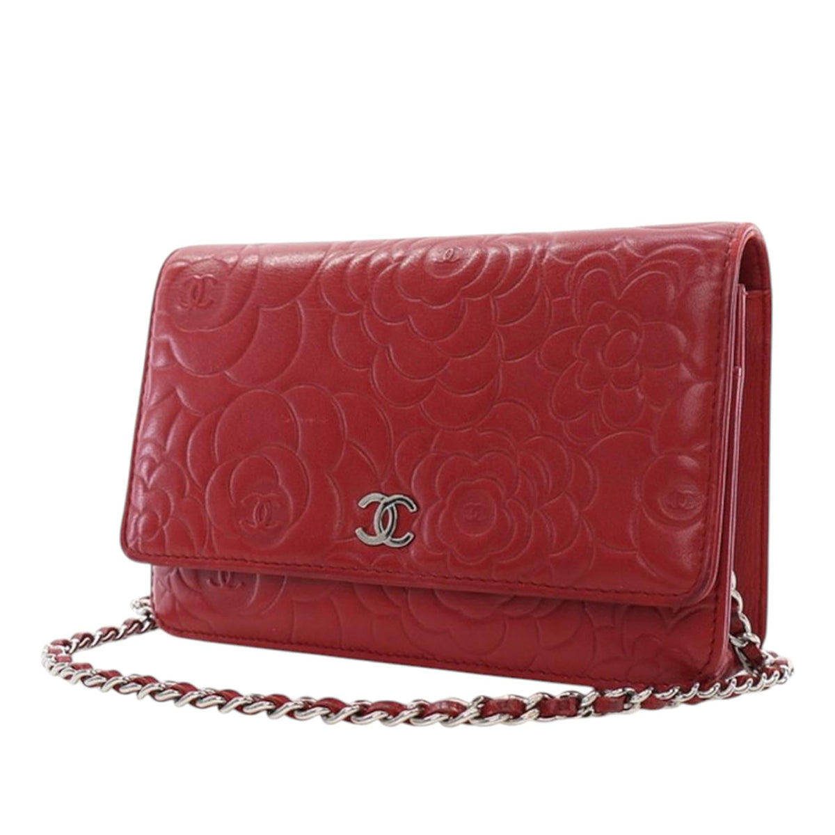 Chanel CC Embossed Lambskin Camellia Wallet On Chain