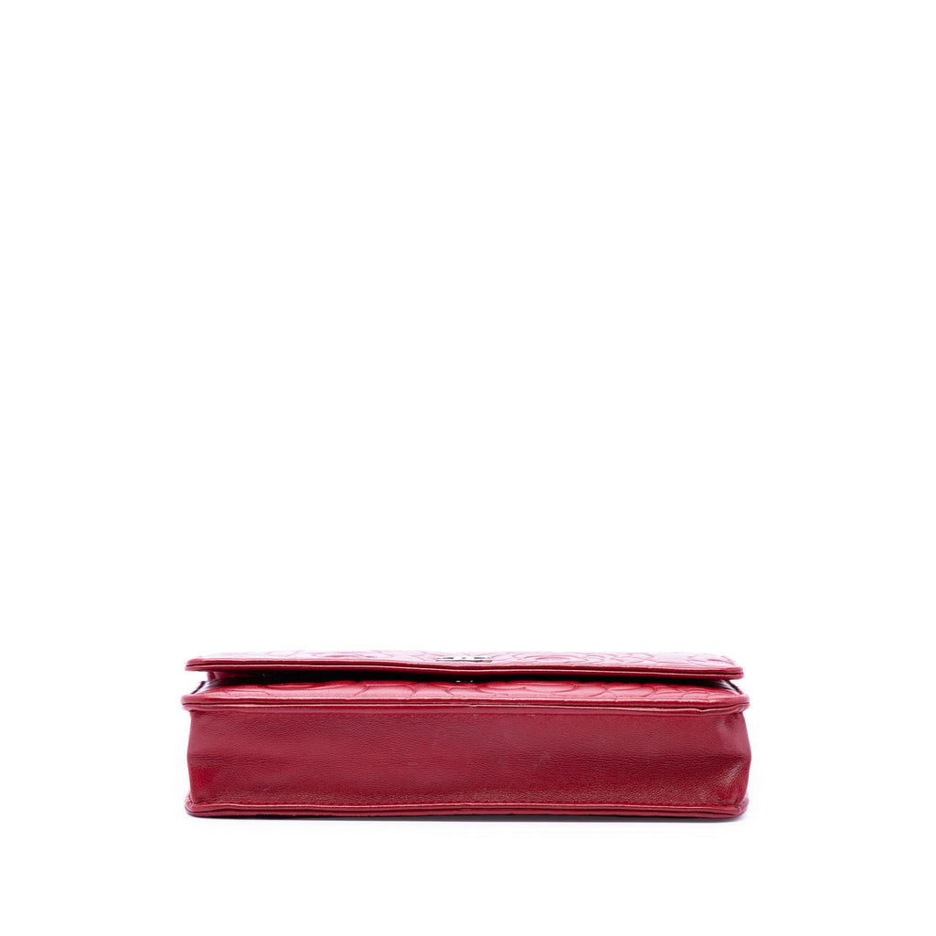 Chanel CC Embossed Lambskin Camellia Wallet On Chain