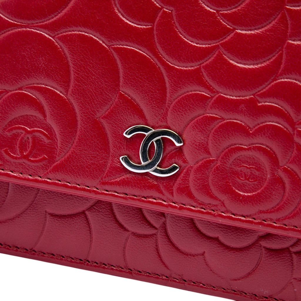 Chanel CC Embossed Lambskin Camellia Wallet On Chain