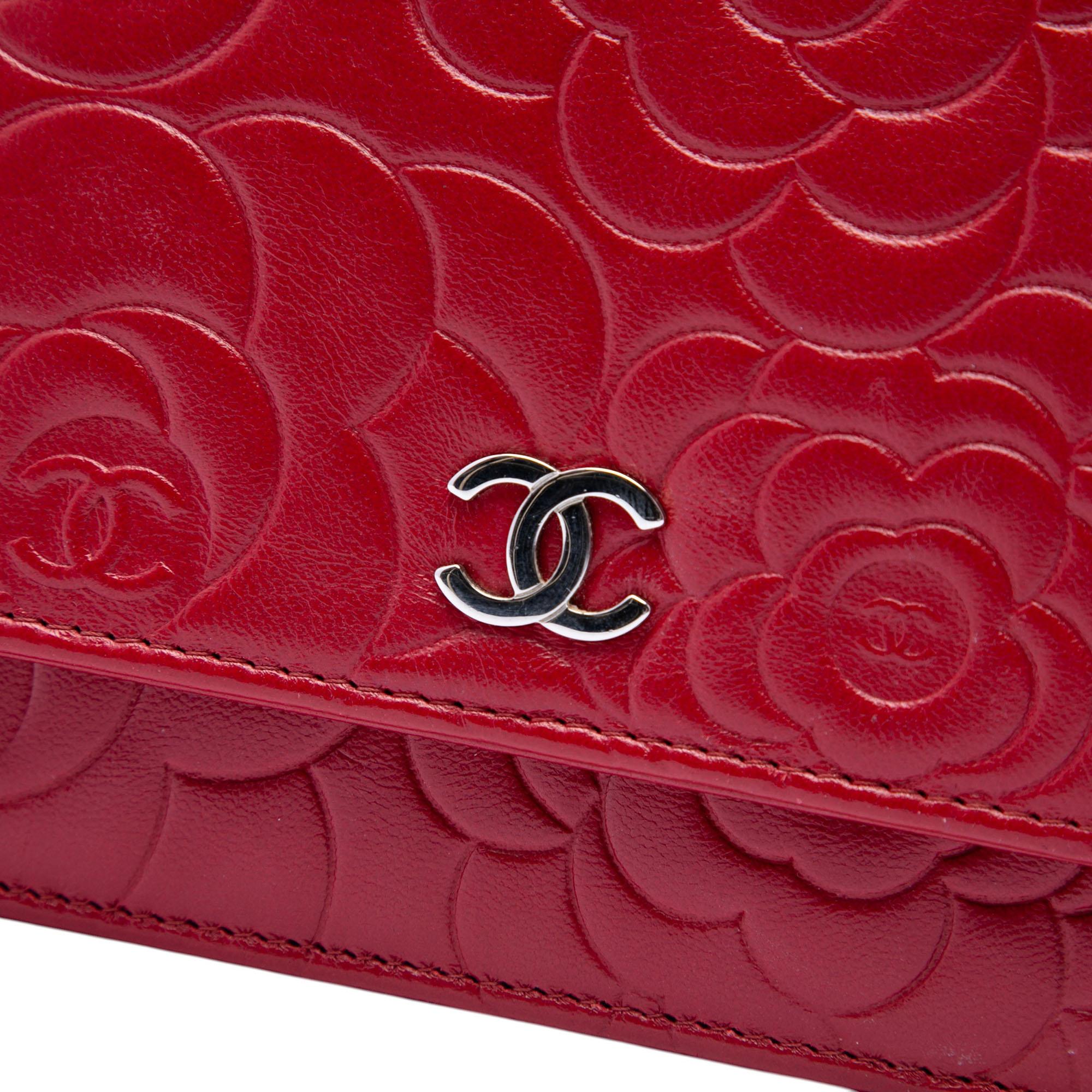 Chanel CC Embossed Lambskin Camellia Wallet On Chain