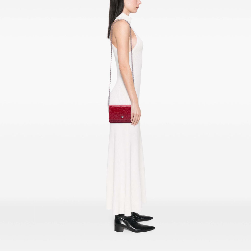 Chanel CC Embossed Lambskin Camellia Wallet On Chain