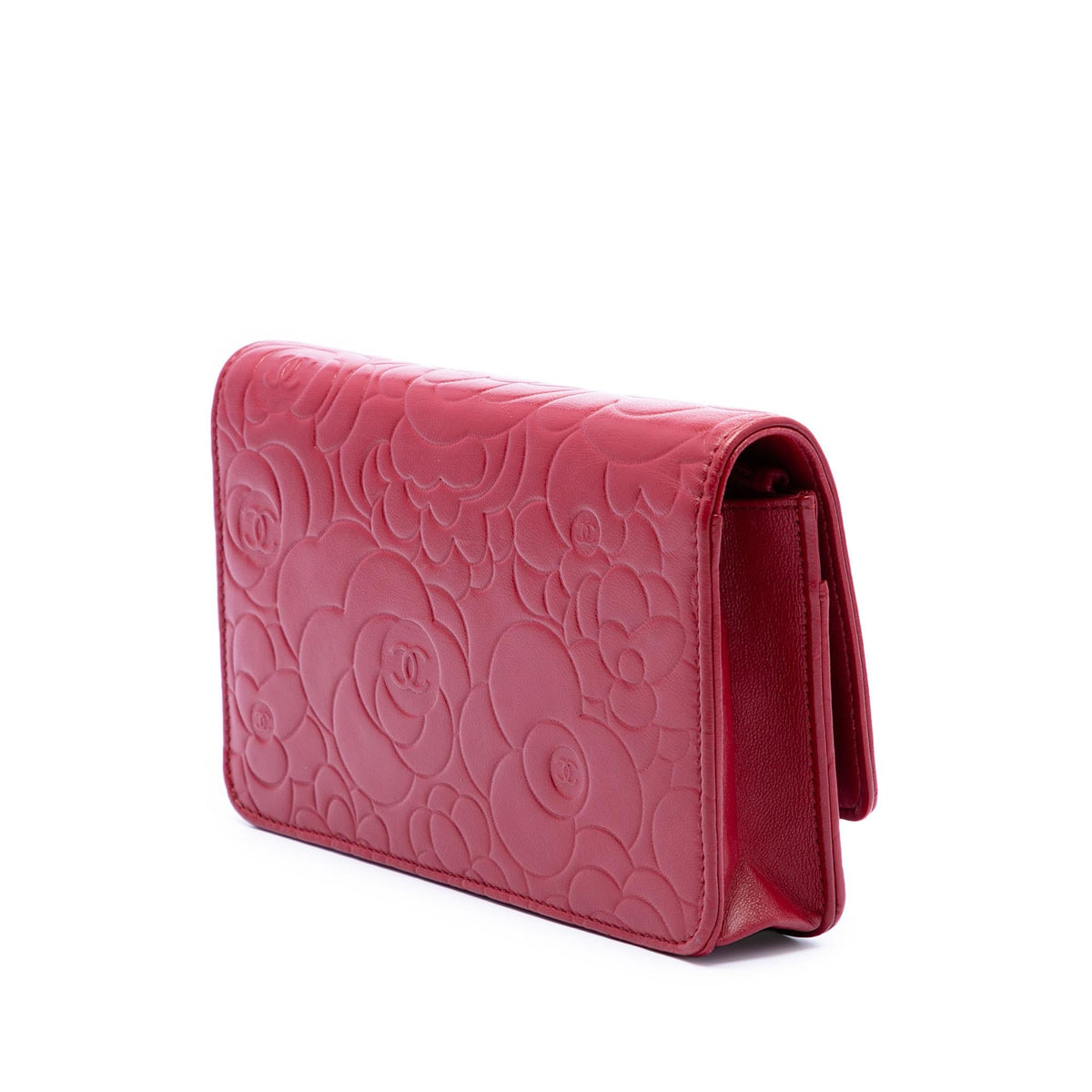 Chanel CC Embossed Lambskin Camellia Wallet On Chain