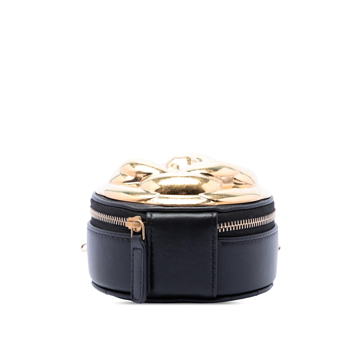 Chanel CC Lambskin and Metal Camellia Round Clutch with Chain