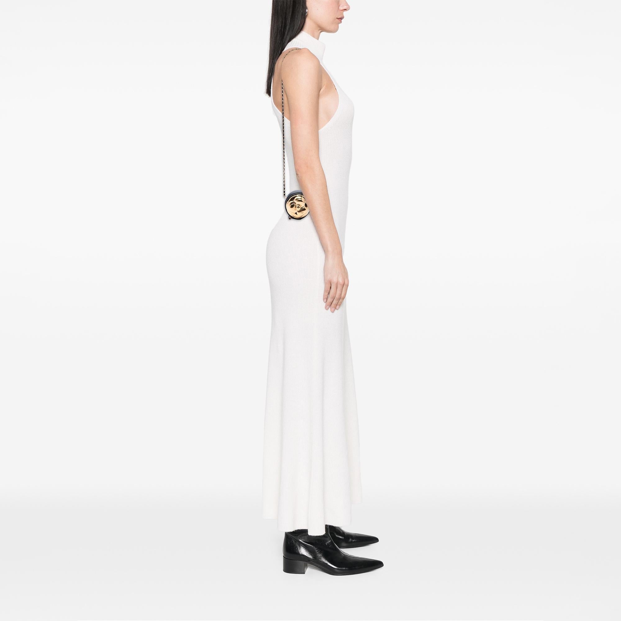 Chanel CC Lambskin and Metal Camellia Round Clutch with Chain