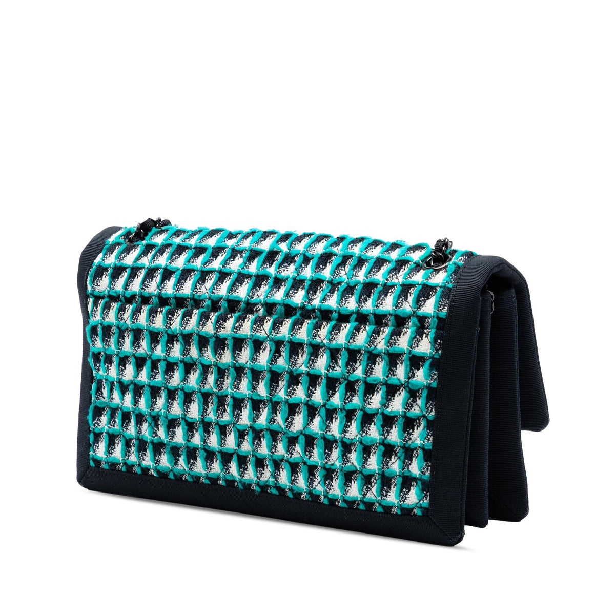 Chanel CC Multicolor Quilted Tweed Accordion Houndstooth Flap