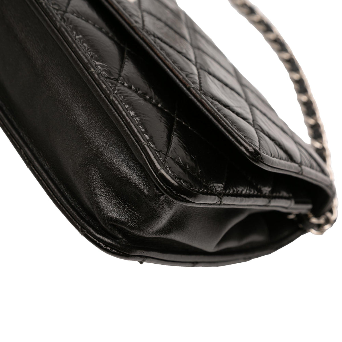 Chanel CC Quilted Crinkled Patent Wallet On Chain