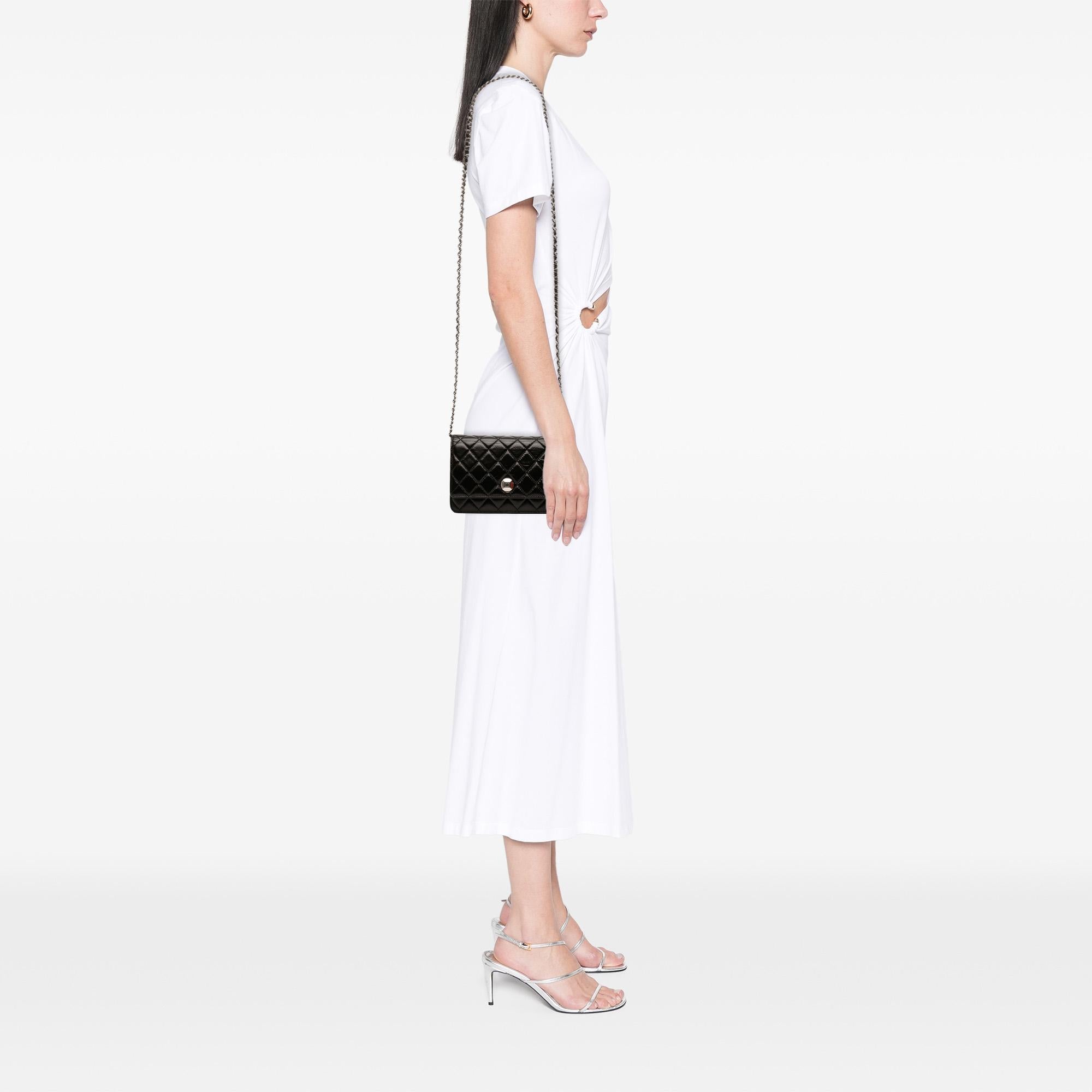 Chanel CC Quilted Crinkled Patent Wallet On Chain
