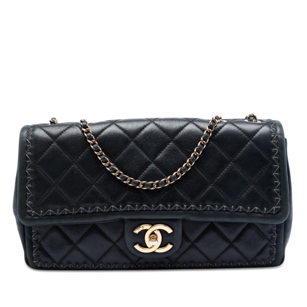Chanel CC Quilted Iridescent Calfskin Whipstitch Single Flap