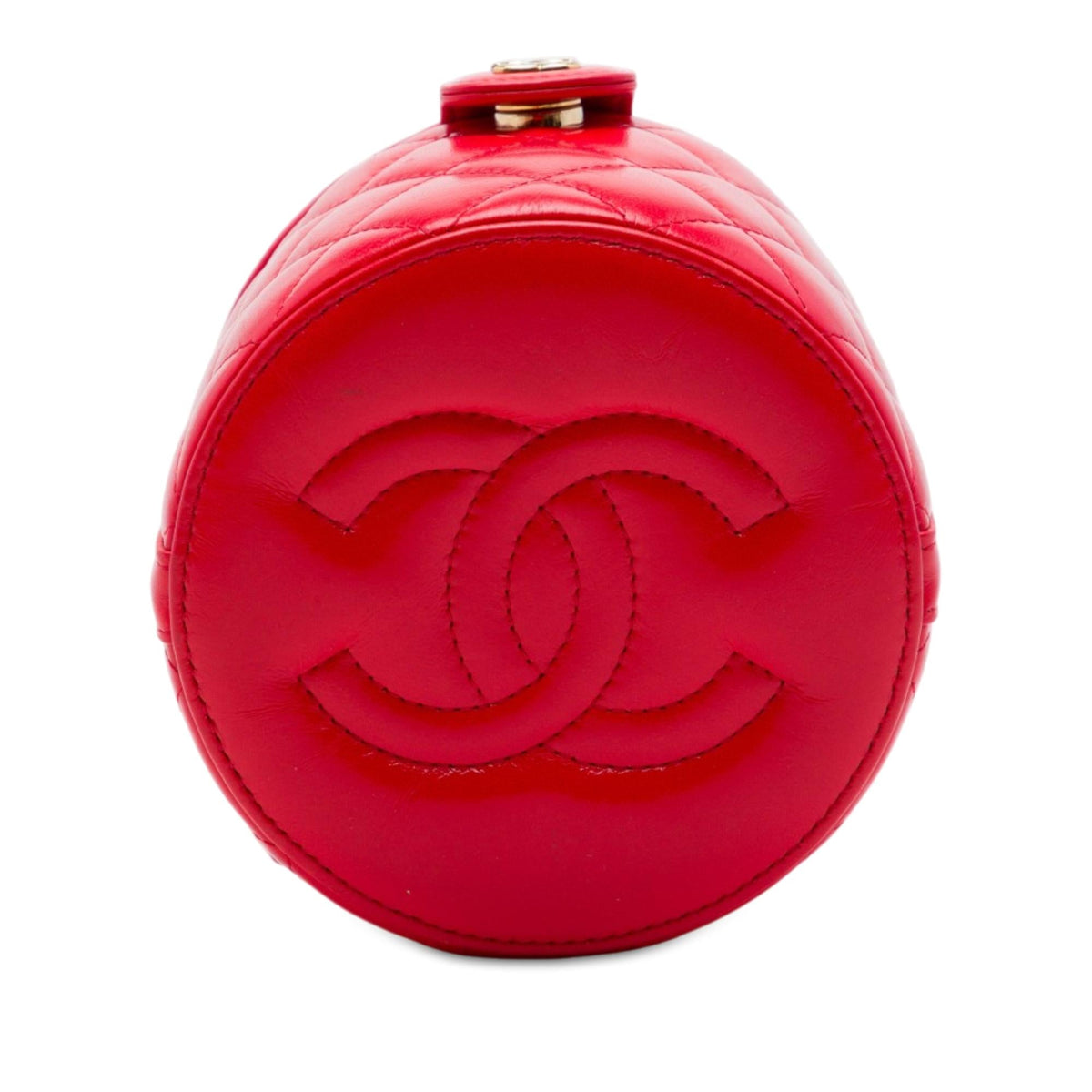 Chanel CC Quilted Lambskin Top Handle Round Vanity Case with Chain