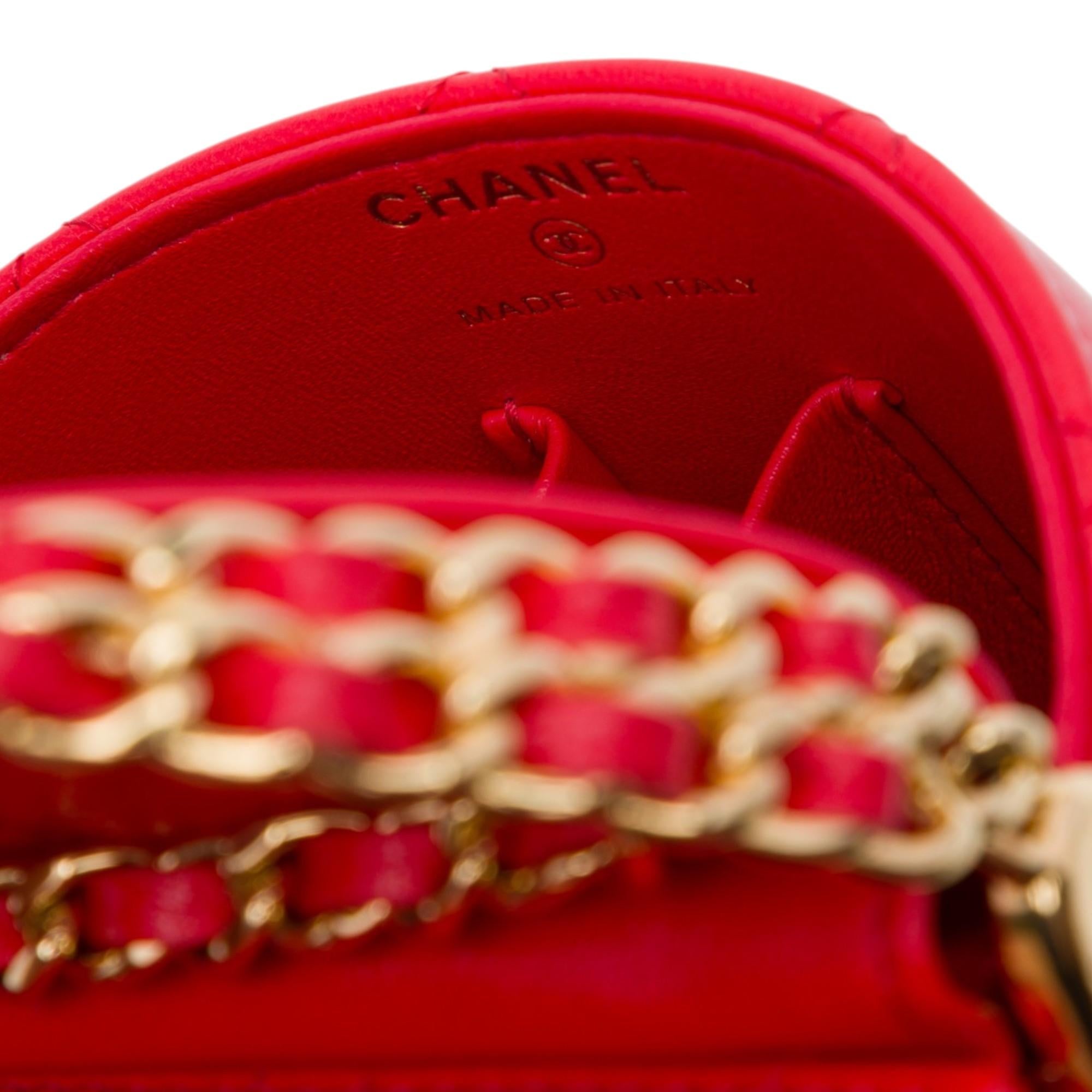 Chanel CC Quilted Lambskin Top Handle Round Vanity Case with Chain