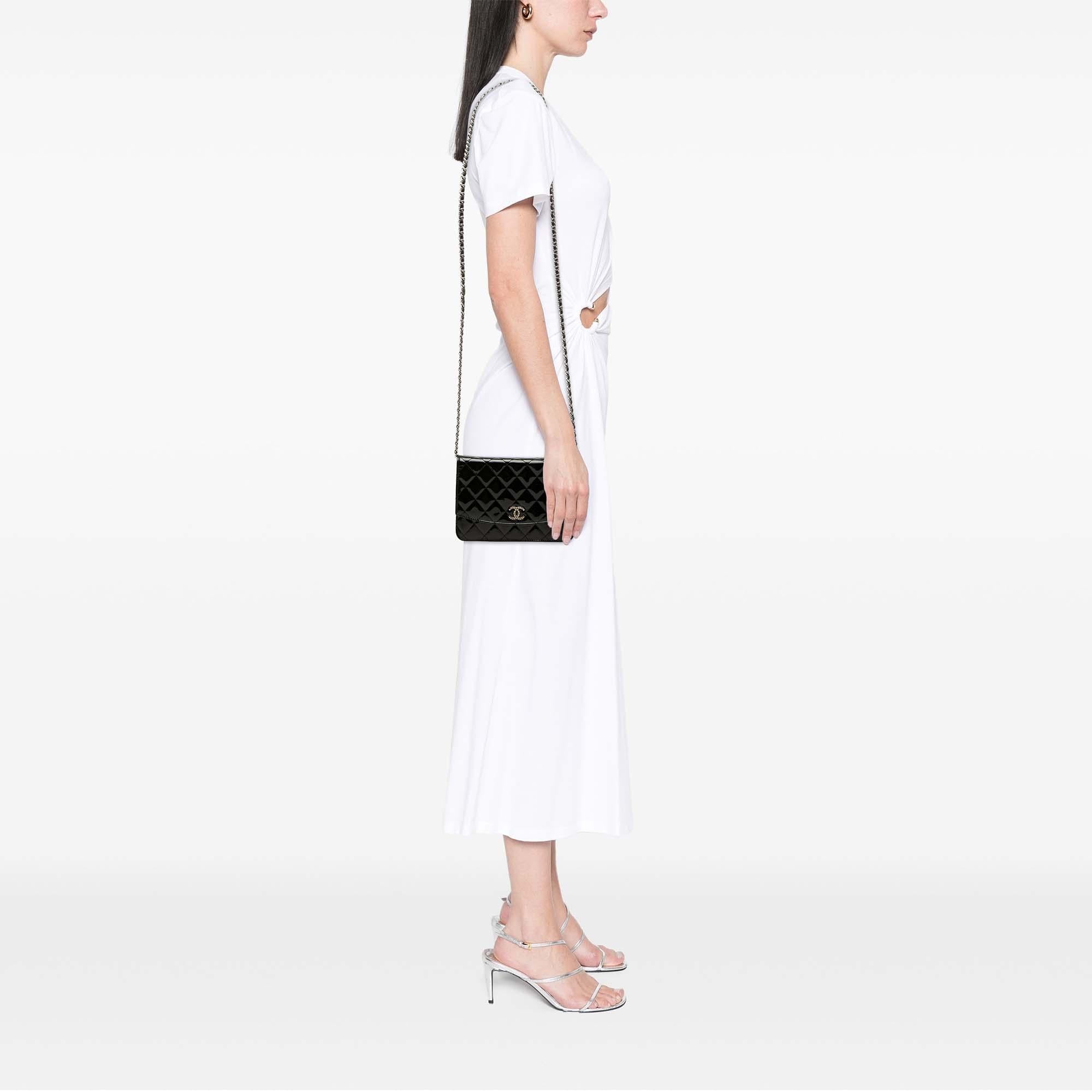 Chanel CC Quilted Patent Brilliant Wallet On Chain