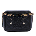 Chanel Caviar CC Filigree Vanity Clutch with Chain