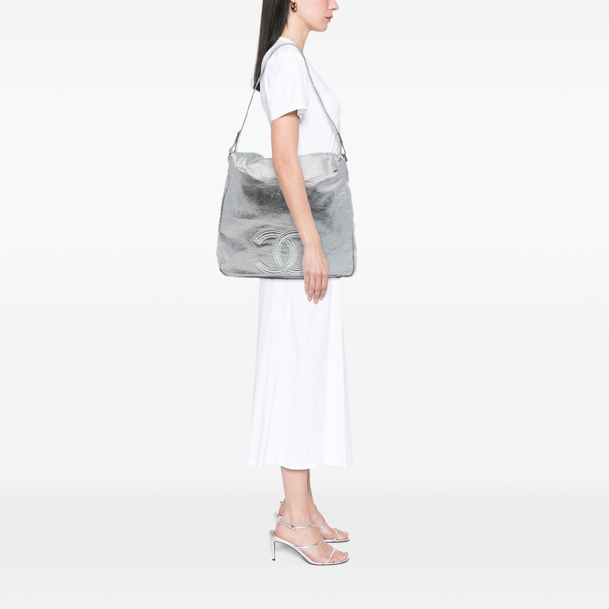 Chanel Large Metallic Glazed Calfskin Perforated Rodeo Drive Satchel
