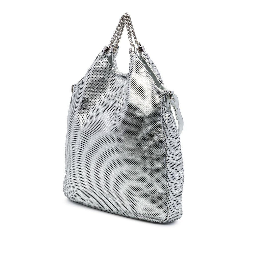 Chanel Large Metallic Glazed Calfskin Perforated Rodeo Drive Satchel