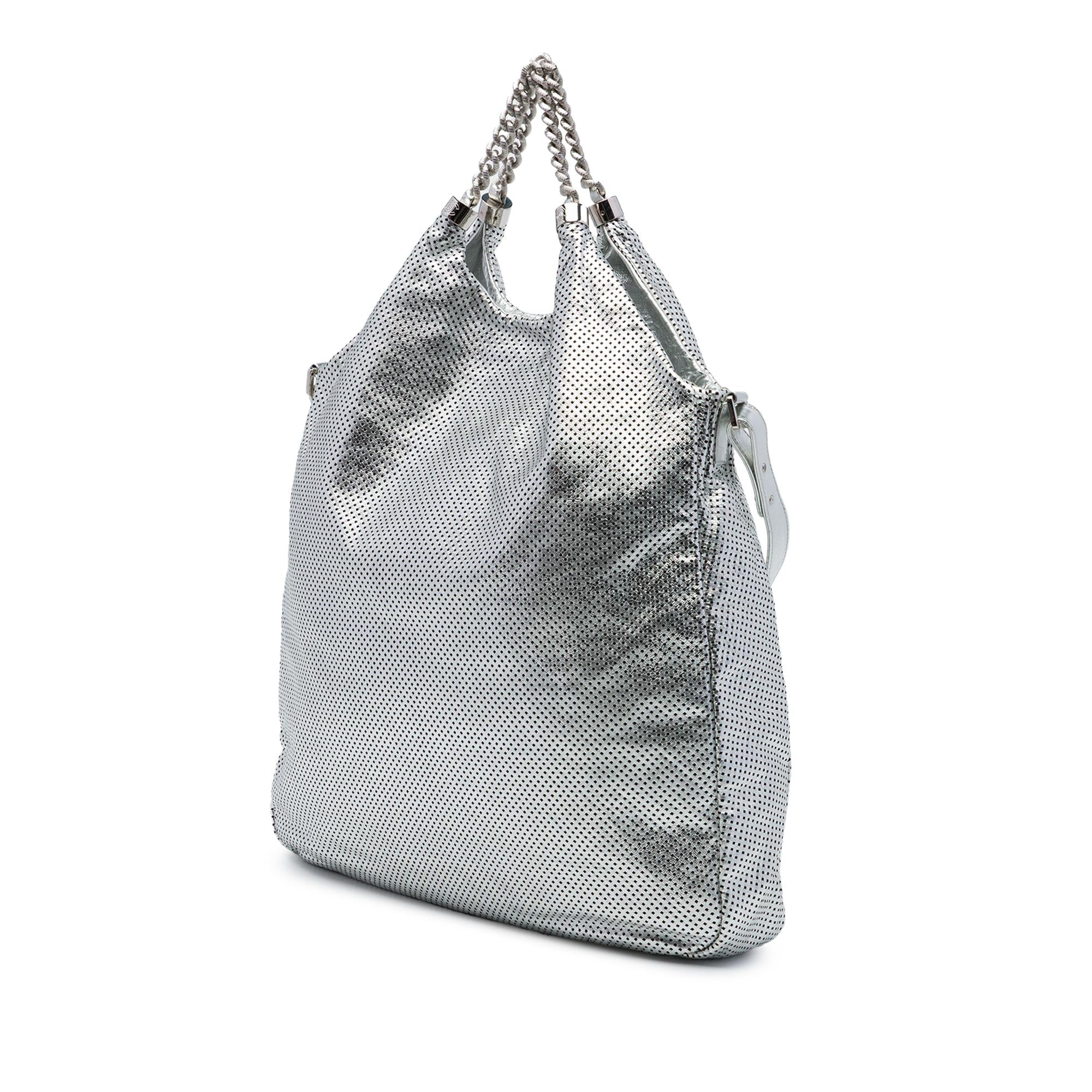 Chanel Large Metallic Glazed Calfskin Perforated Rodeo Drive Satchel