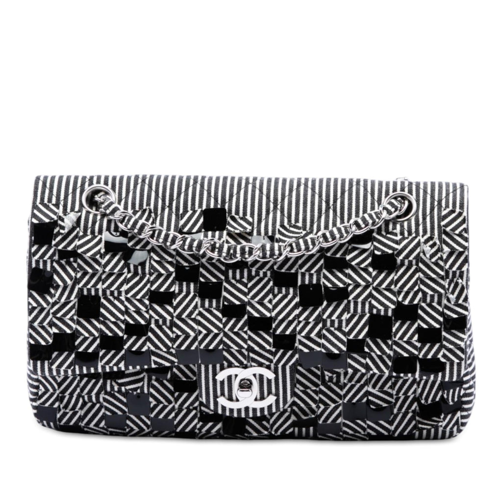 Chanel Medium Classic Canvas Sequin Stripes Double Flap
