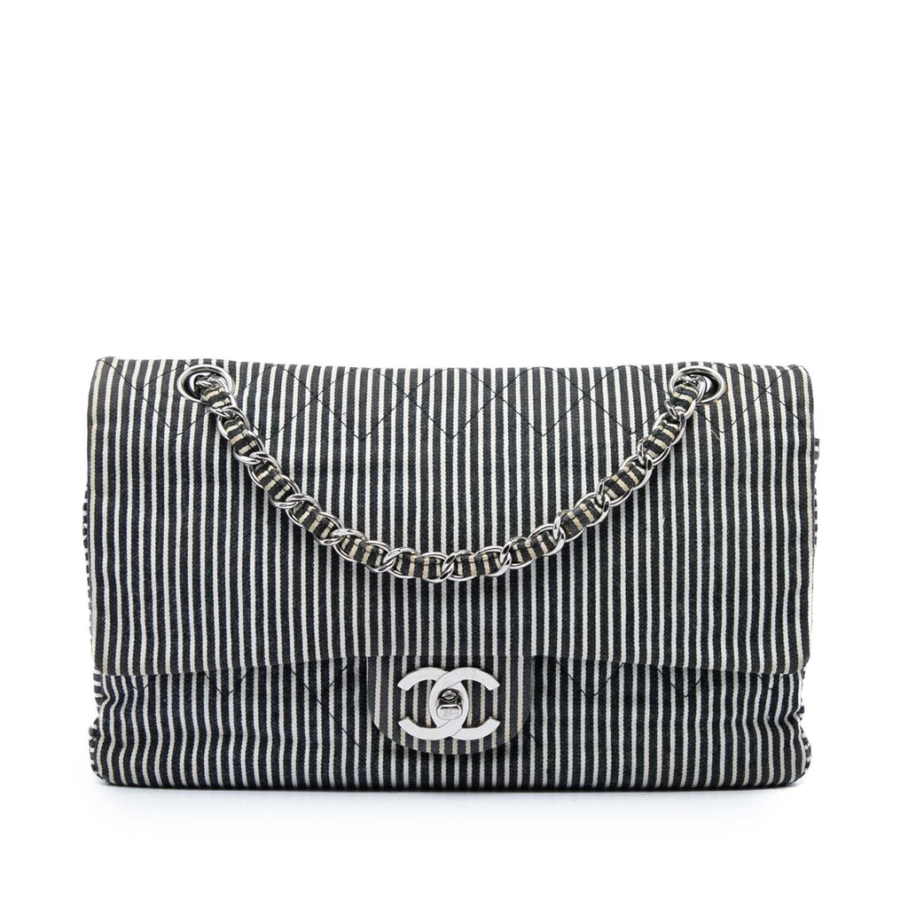 Chanel Medium Classic Canvas Stripes Double Flap