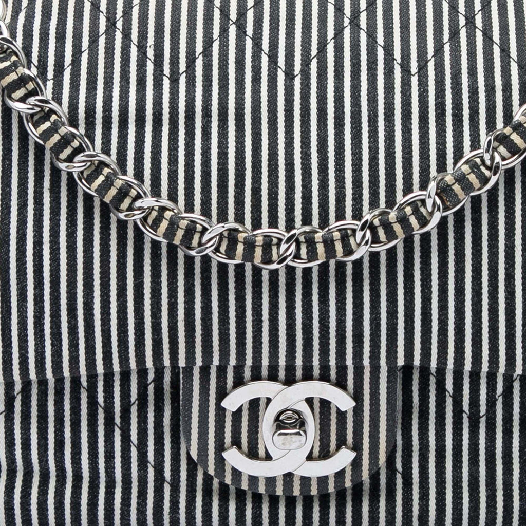 Chanel Medium Classic Canvas Stripes Double Flap