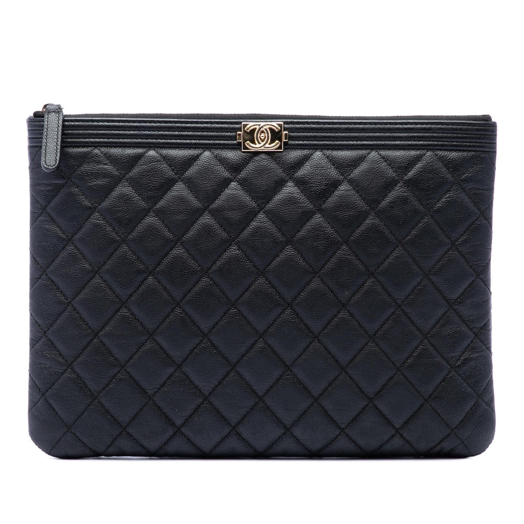 Chanel Medium Quilted Caviar Boy O Case Clutch
