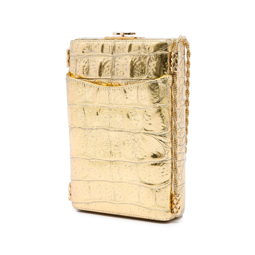 Chanel Paris New York CC Croc Embossed Metallic Calfskin Box Minaudiere Bag
