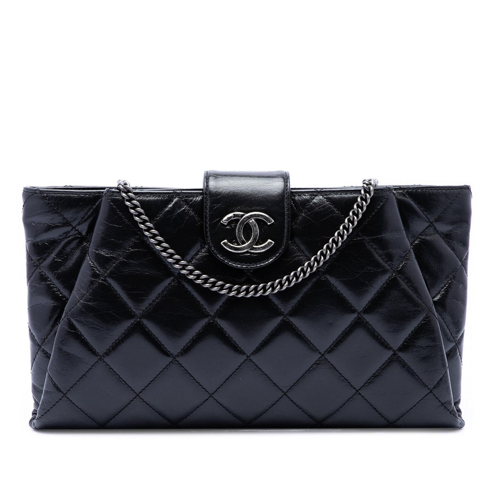 Chanel Quilted Glazed Calfskin Coco Pleats Chain Clutch