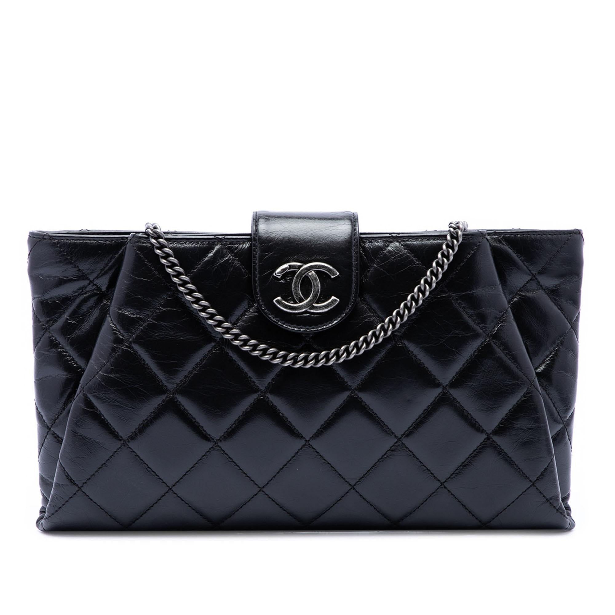 Chanel Quilted Glazed Calfskin Coco Pleats Chain Clutch