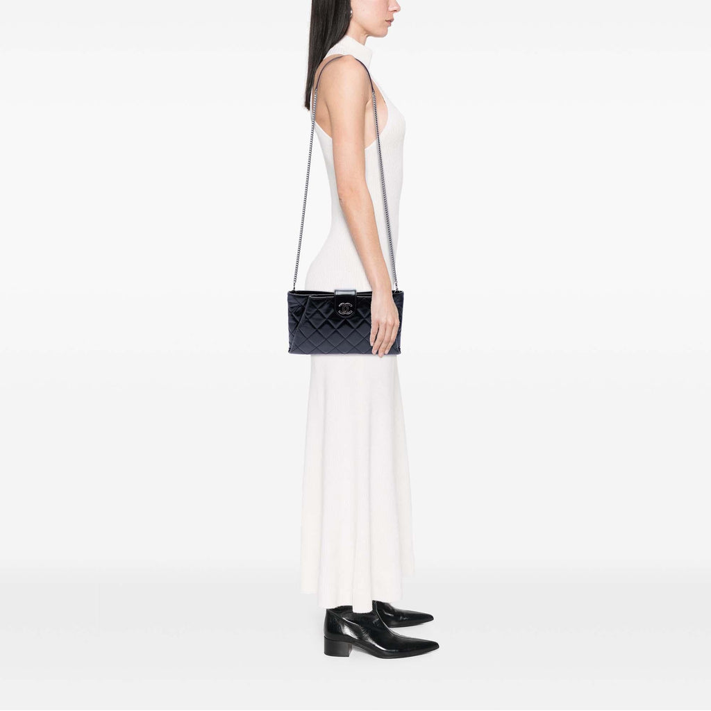Chanel Quilted Glazed Calfskin Coco Pleats Chain Clutch