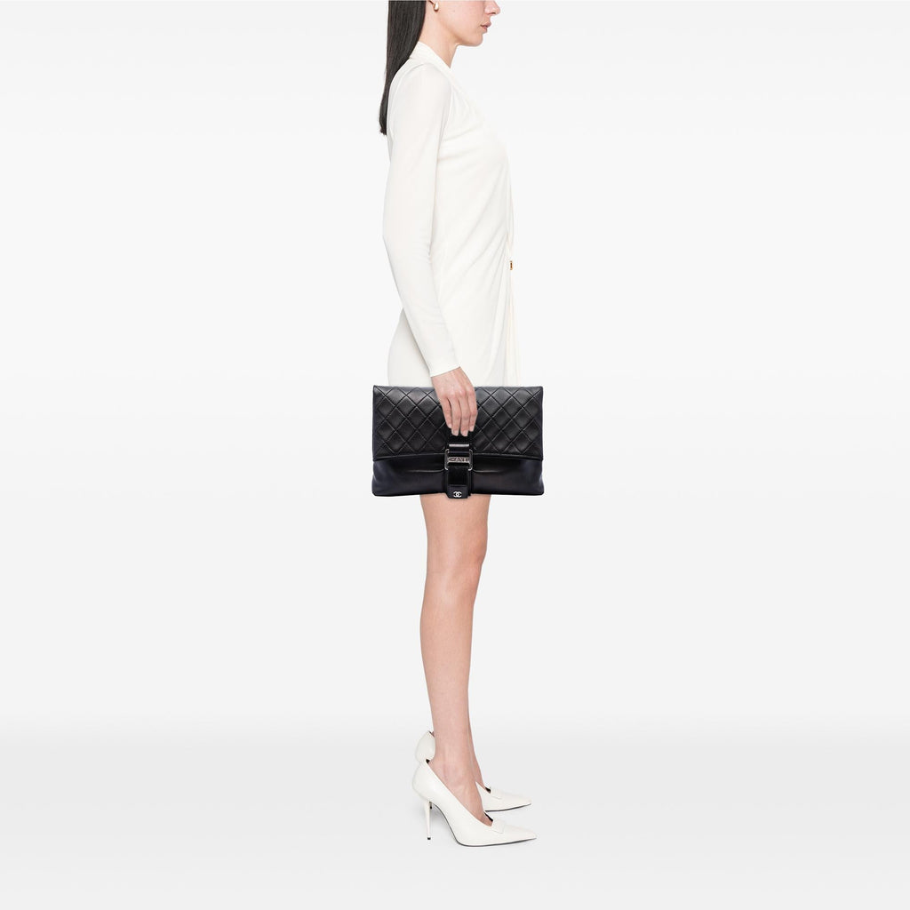 Chanel Quilted Lambskin Grip Clutch