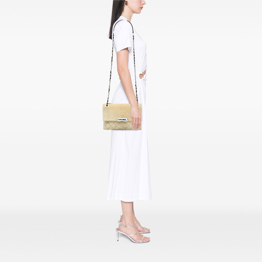 Chanel Quilted Suede Retro Label Flap