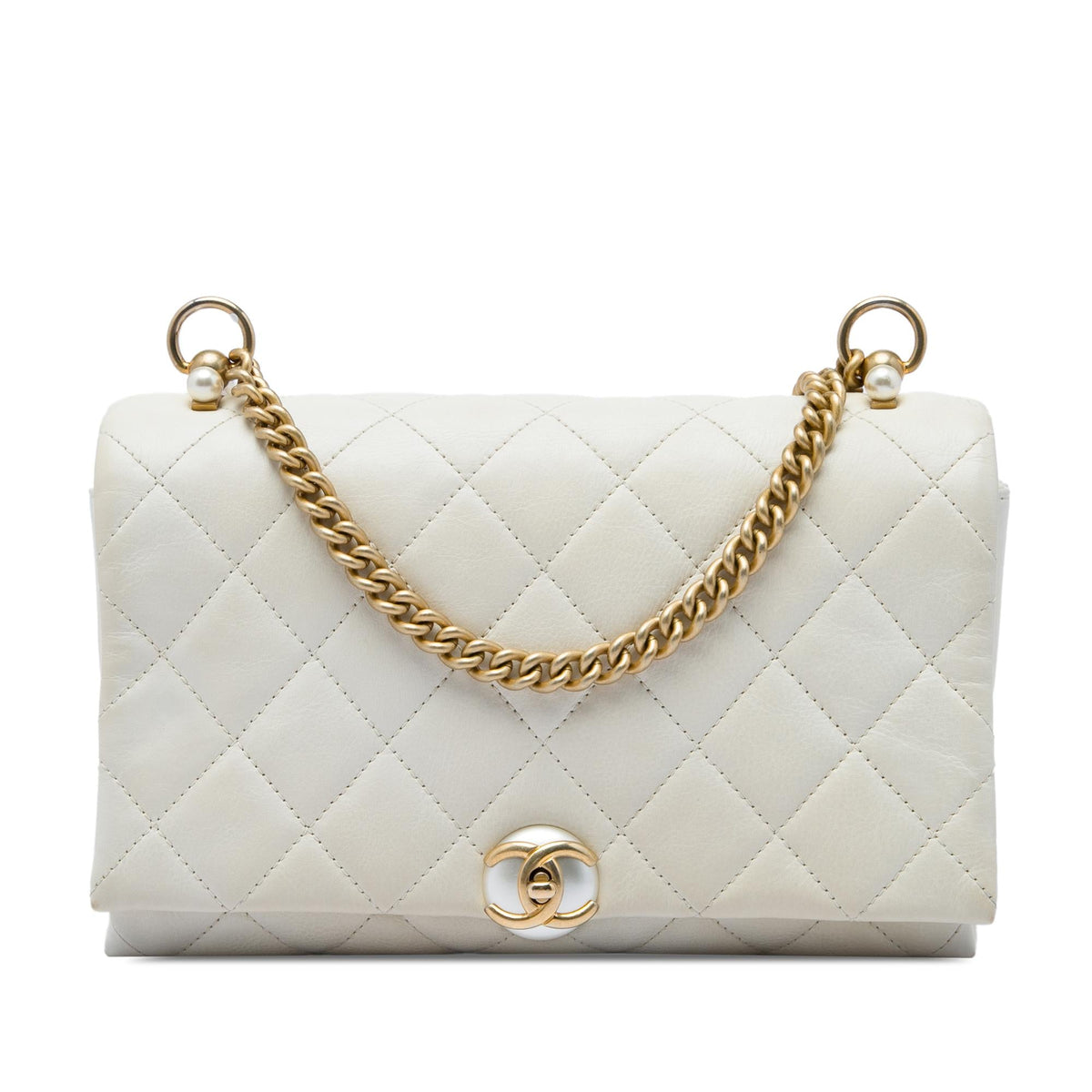Chanel Small Quilted Calfskin Pearl CC Accordion Flap