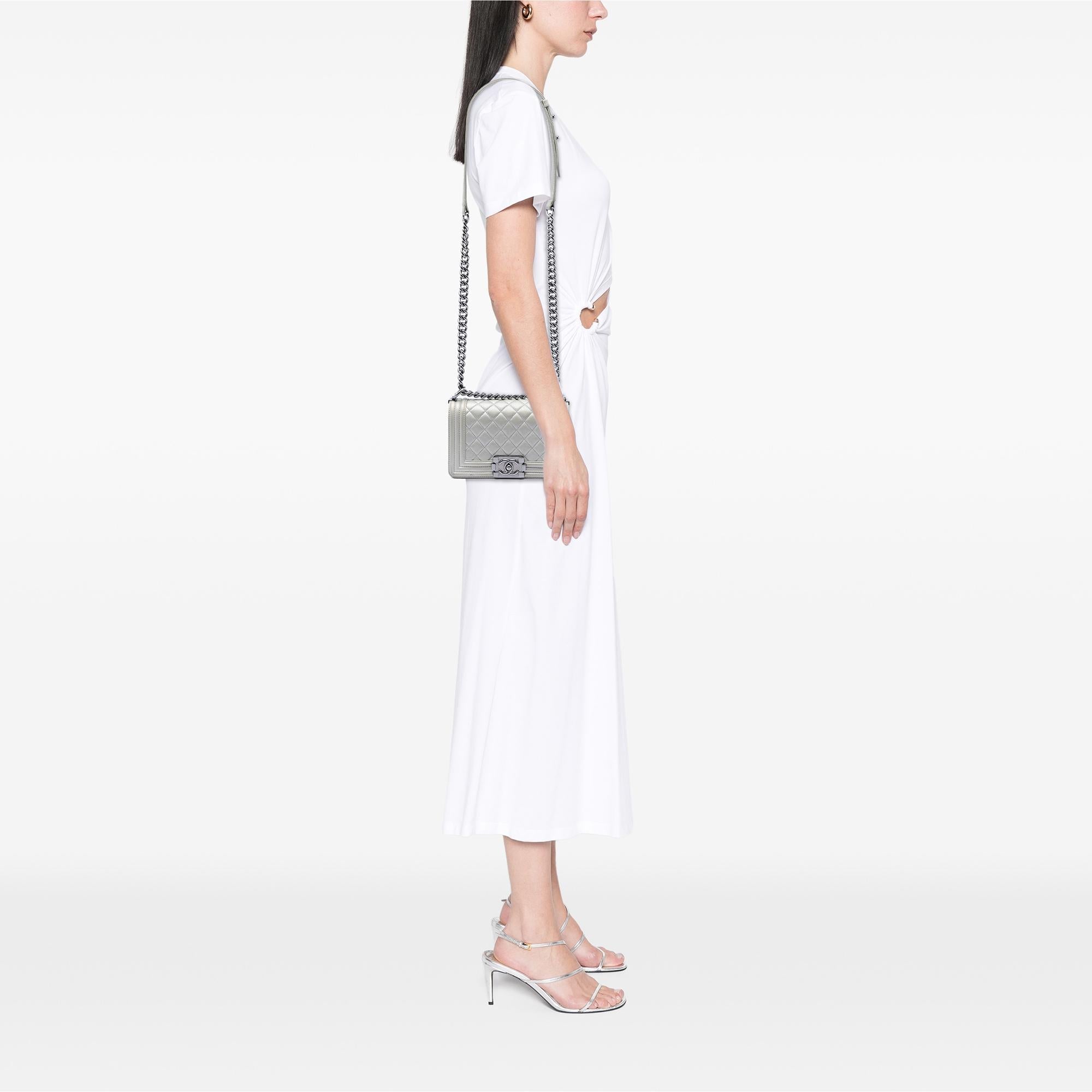 Chanel Small Quilted Metallic Caviar Boy Flap